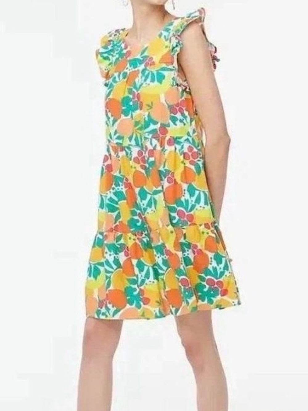 J. Crew Linen Blend Fruit Tropical Print Dress Size 0 Preppy Summer Sun Dress